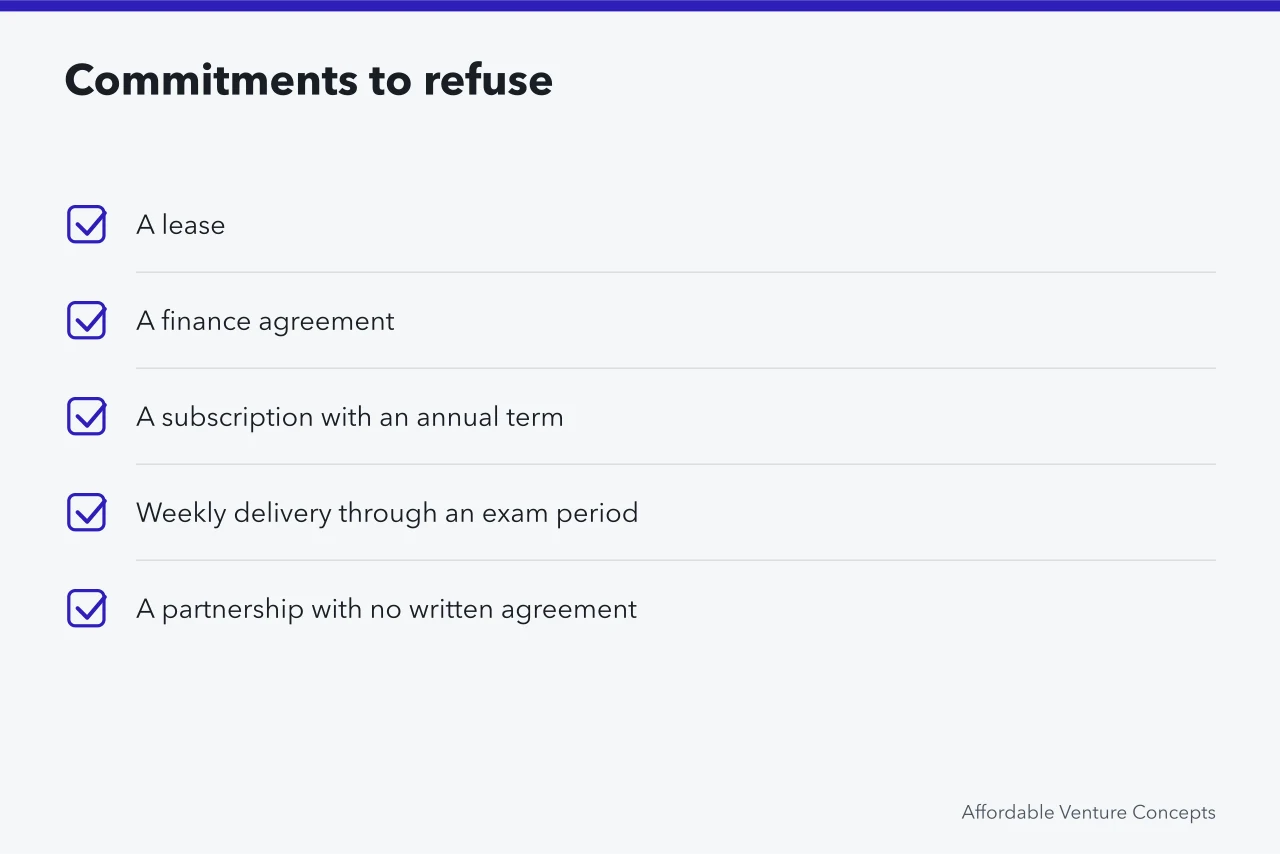 Checklist of commitments a student venture should refuse (Notes on ideas for students from the field)